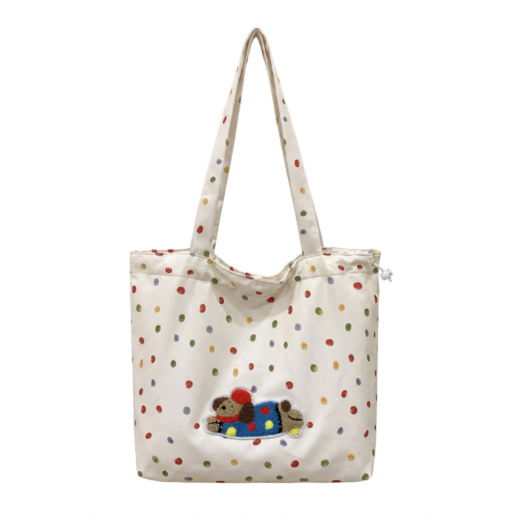 Polka Dot Tote Bag Shoulder Bag with Interior Zipper Pocket