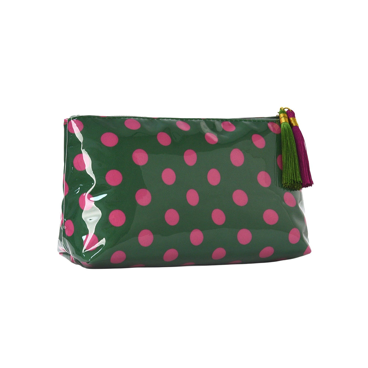 Large Polka Dot Cosmetic Bag Water Resistant Travel Toiletry Pouch with Tassels