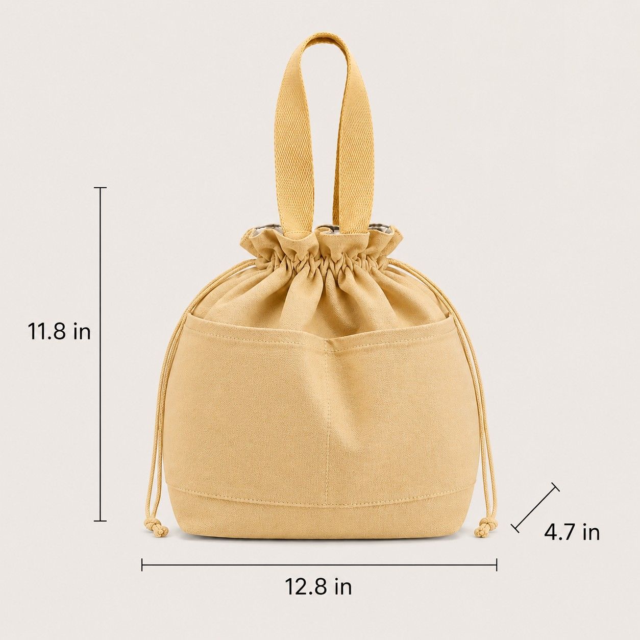 Insulated Drawstring Lunch Bag with Front Pockets Reusable Lunch Tote