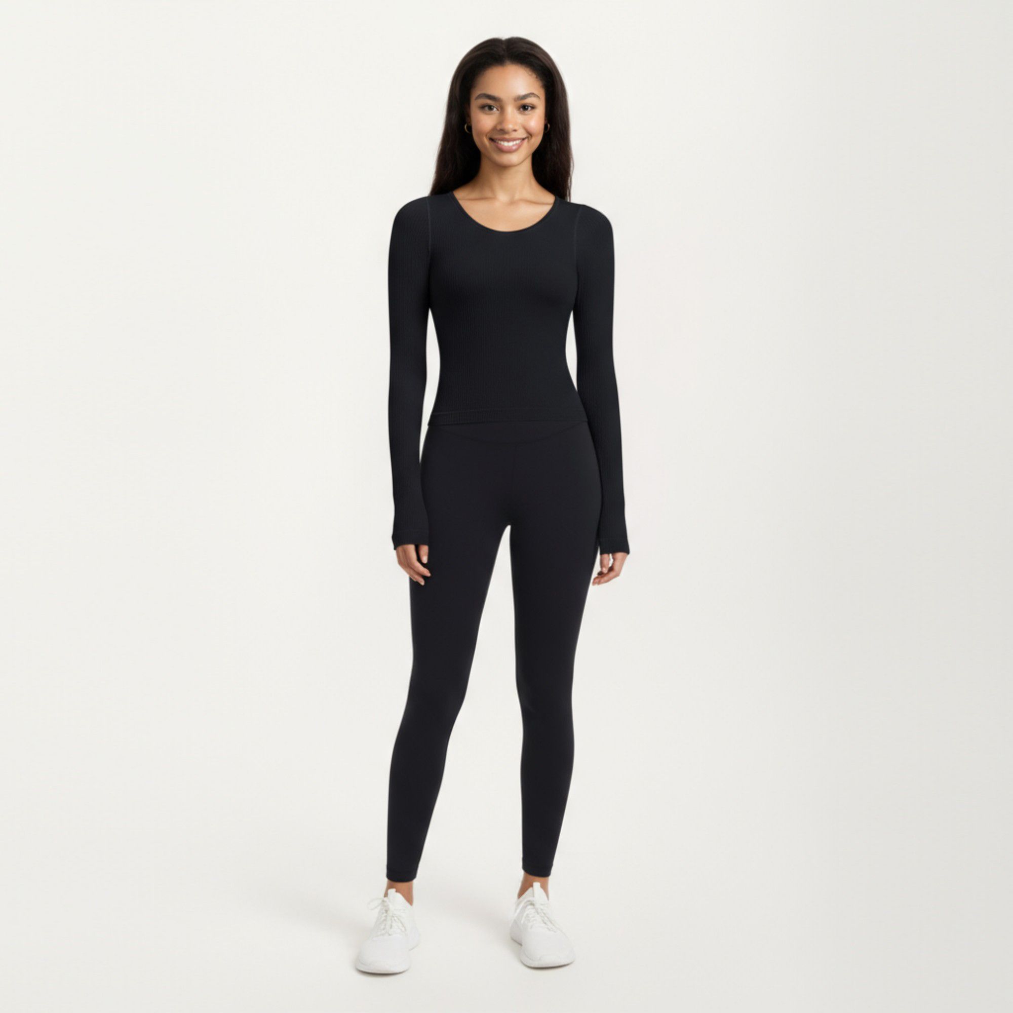 Anna-Kaci Active Women's Ribbed Long Sleeve Fitted Top with Crew Neck and Thumbhole Cuffs