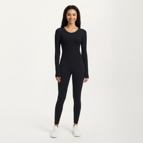 Anna-Kaci Active Women's Ribbed Long Sleeve Fitted Top with Crew Neck and Thumbhole Cuffs