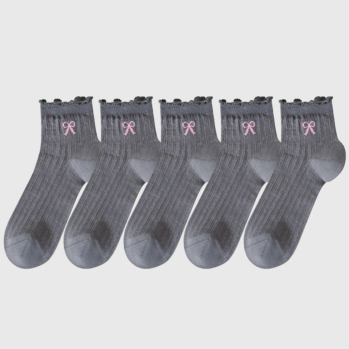 Anna-Kaci Women's Summer Ribbed Ankle Socks with Bow Embroidery 5Pk