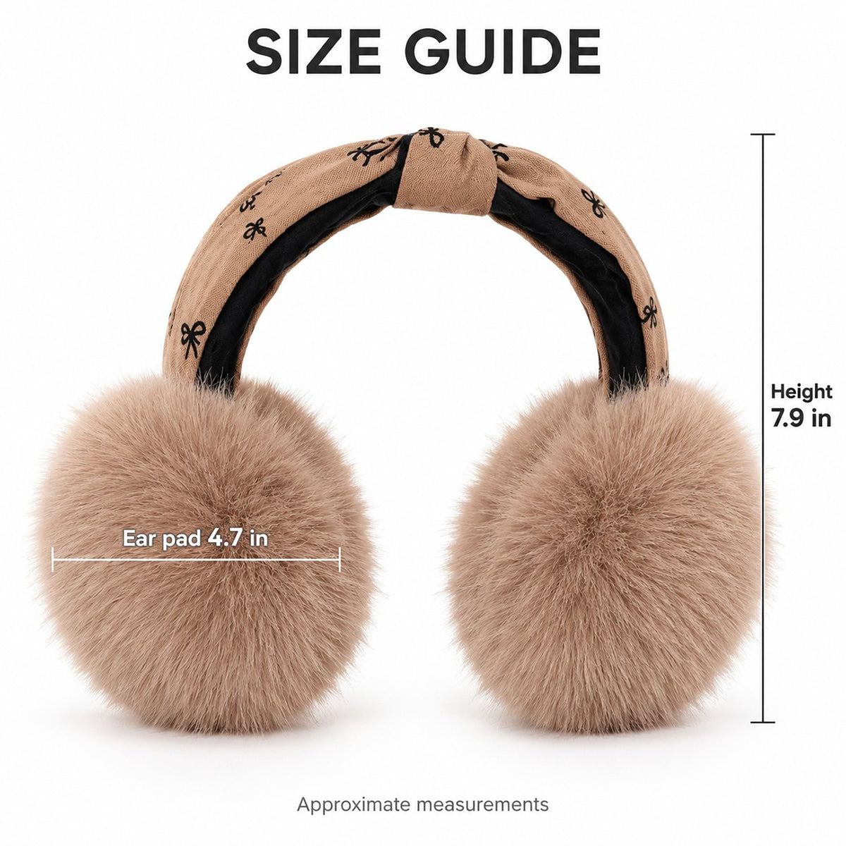 Plush Foldable Winter Earmuffs with Bow Print Knotted Headband