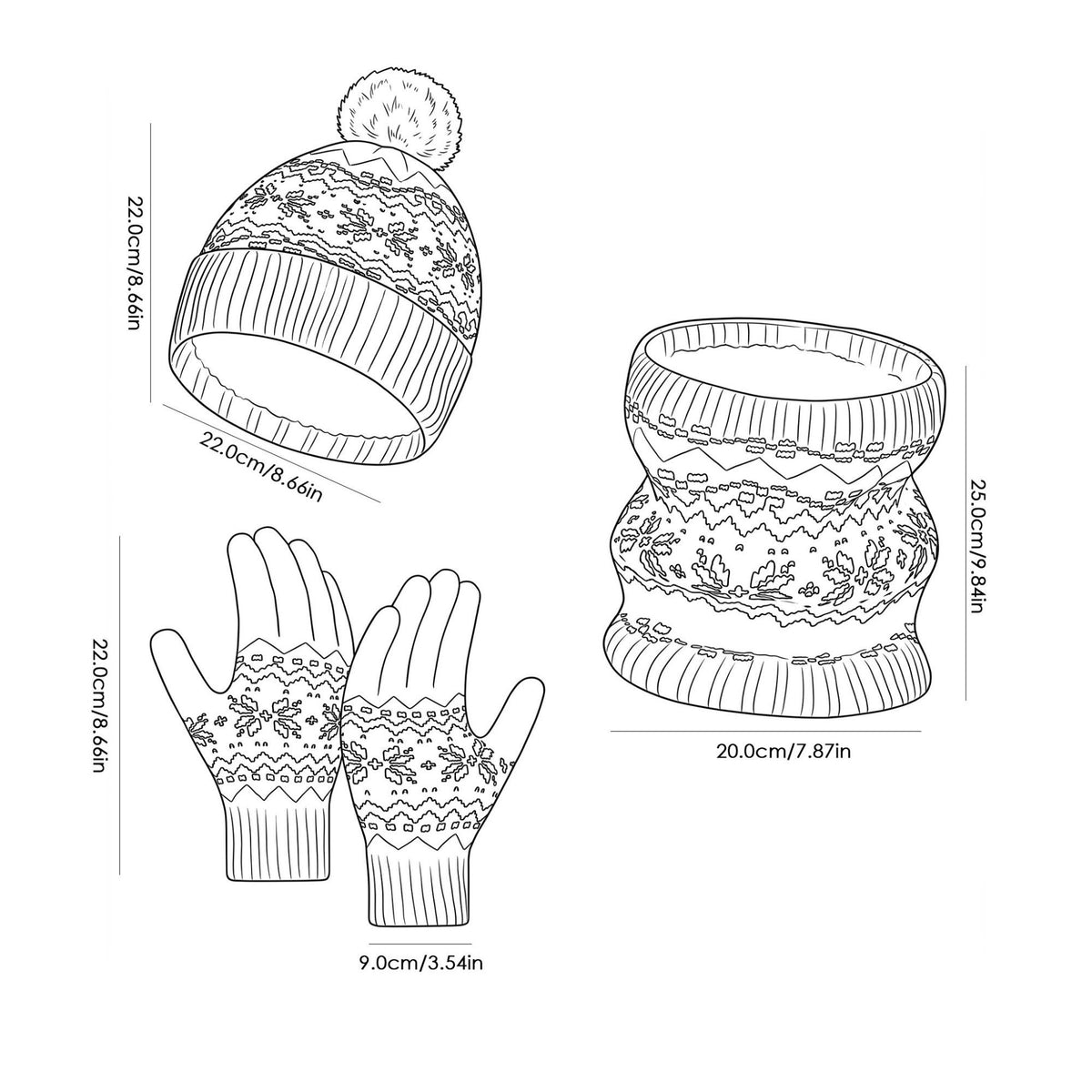 3 Piece Fair Isle Pom Beanie Neck Warmer and Gloves Set