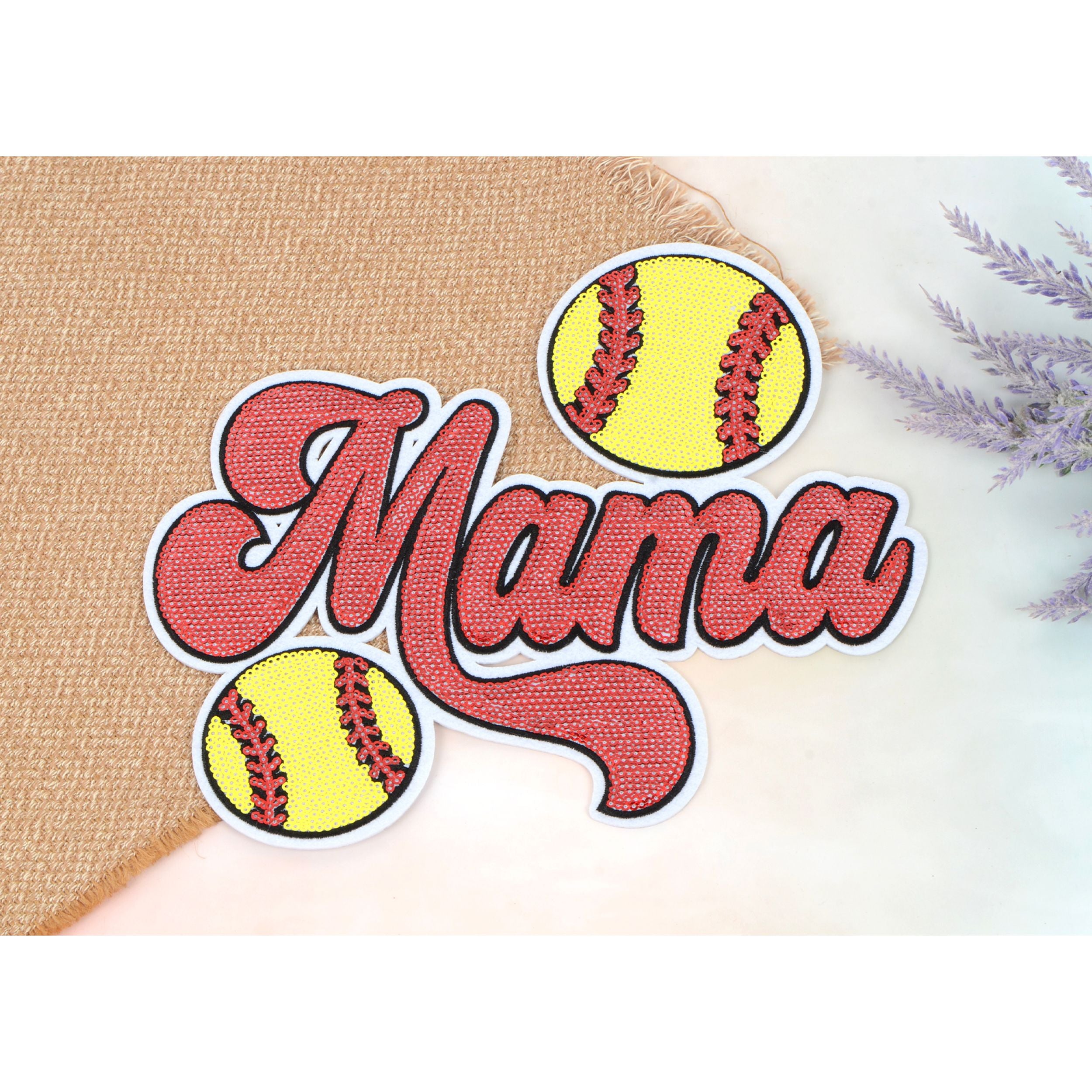 Baseball Mama Sequin Iron On Patches Game Day Applique Large Patch Accessory Clothes Jacket Uniform Backpack DIY Decor