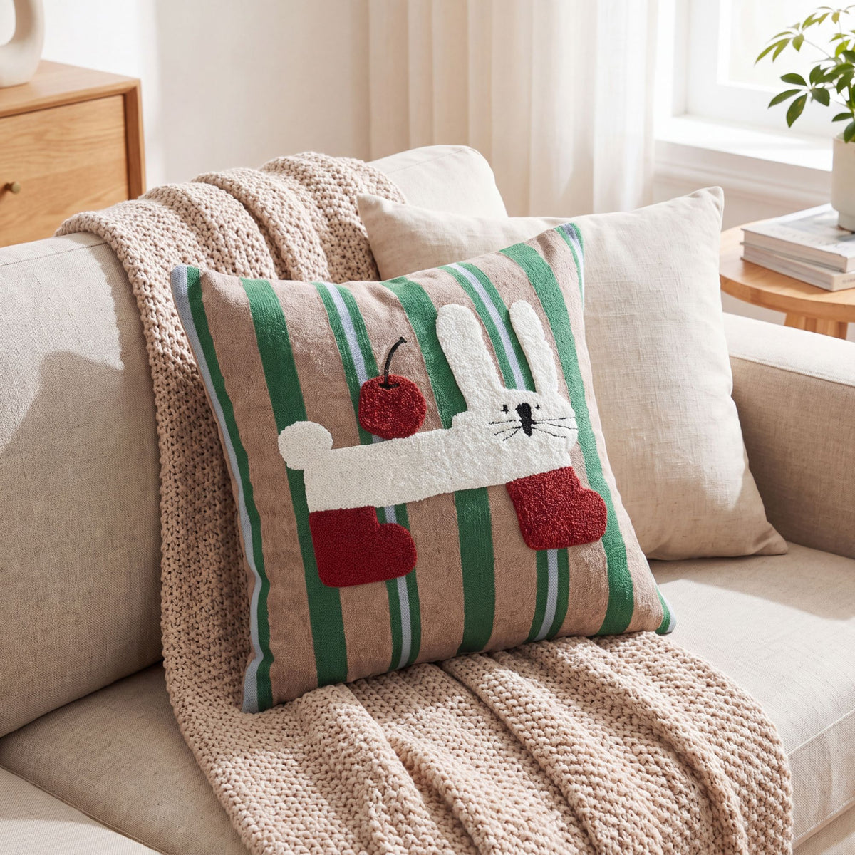 Apple Cat Tufted Decorative Throw Pillow Cover Square Accent Cushion for Sofa Bed Chair