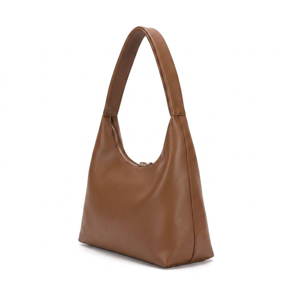 Large Hobo Shoulder Bag with Double Zipper Closure and Long Curved Handle 10.5x11x4.5in