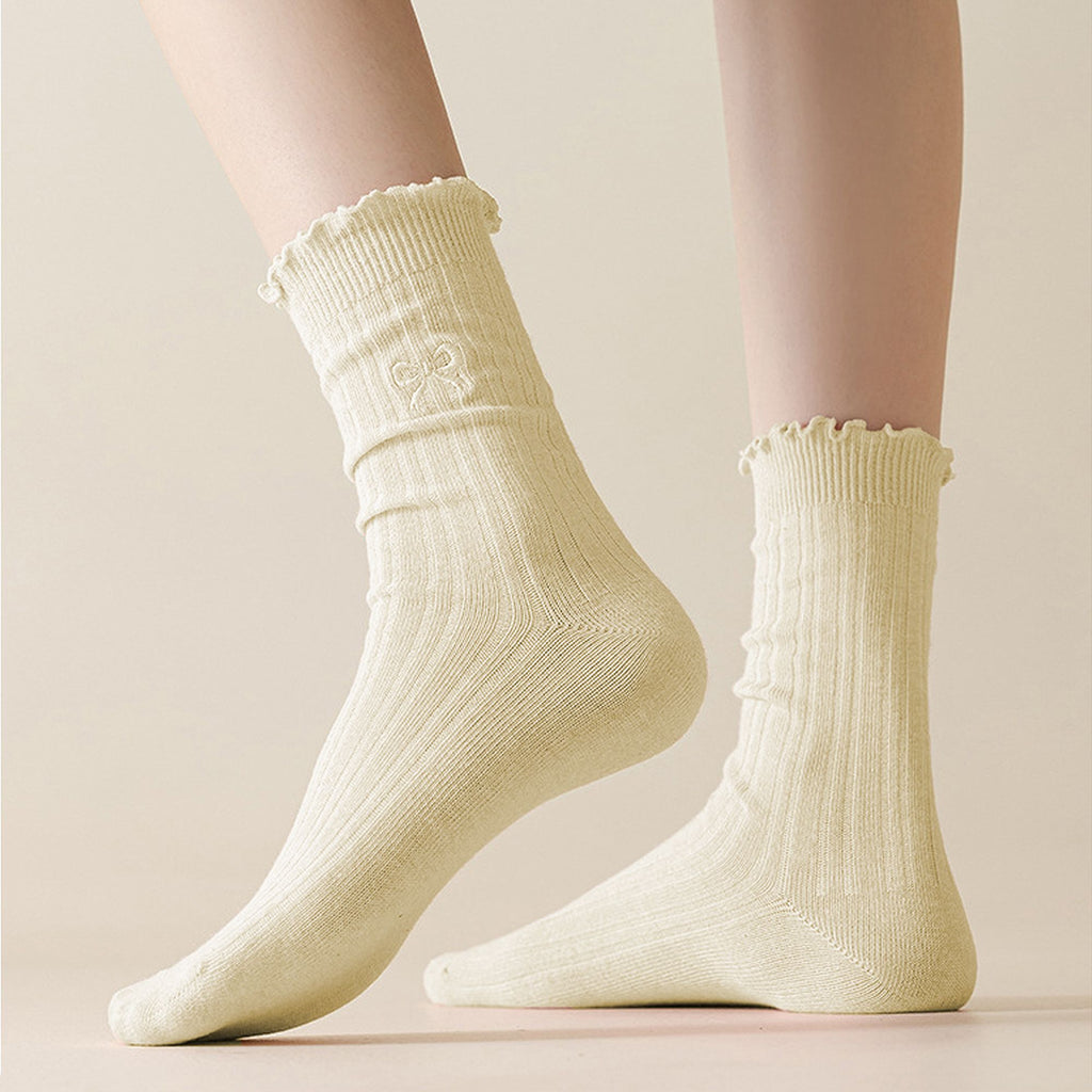 Anna-Kaci Women's Summer Ribbed Ankle Socks with Bow Embroidery Casual 5Pk