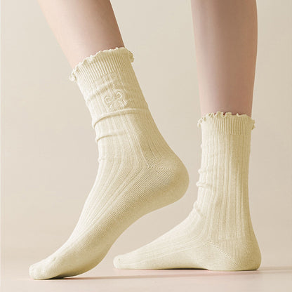 Anna-Kaci Women's Summer Ribbed Ankle Socks with Bow Embroidery Casual 5Pk