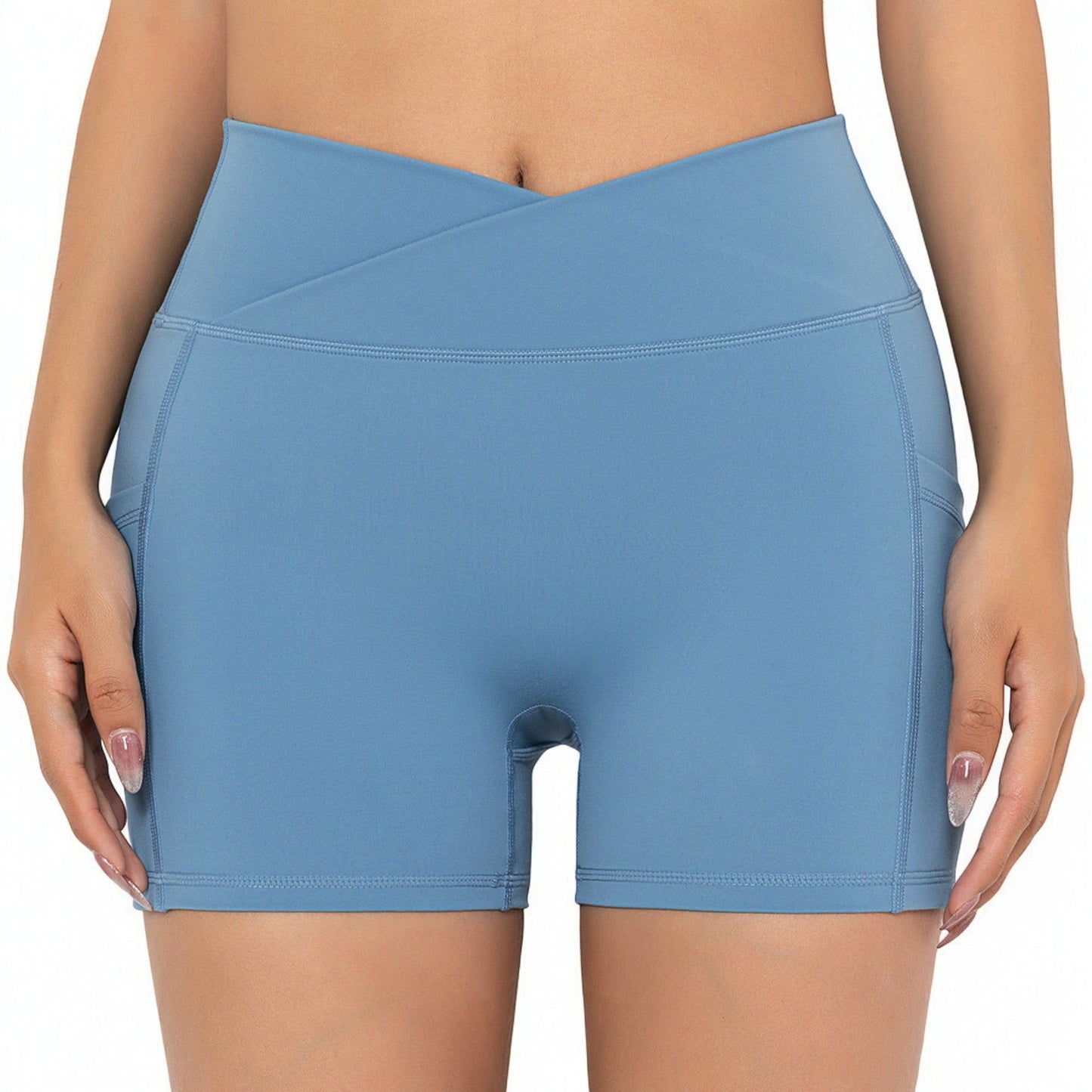 Tight Fitting High Waisted Pocket Sport V-Waist Band Shorts