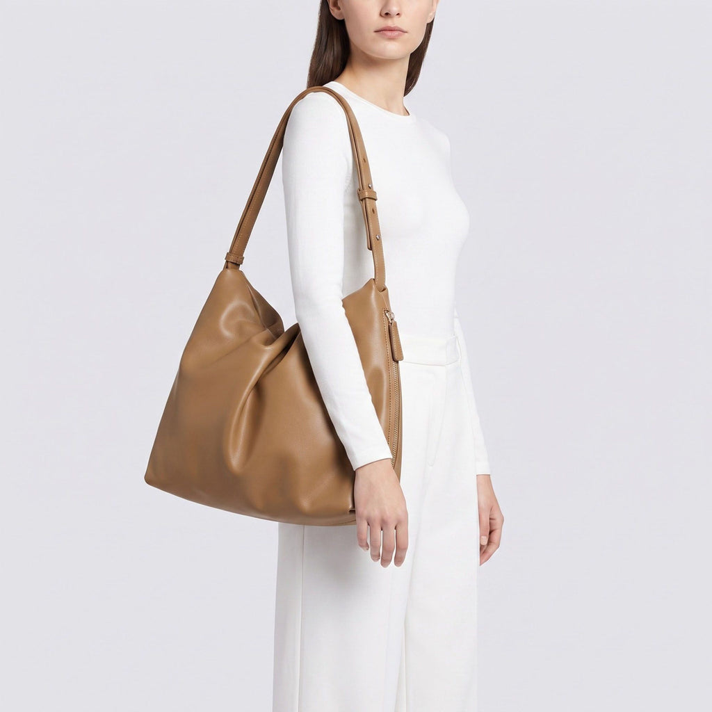 Slouchy Hobo Shoulder Bag with Adjustable Strap and Side Zipper Closure 10x8.5x2.7in