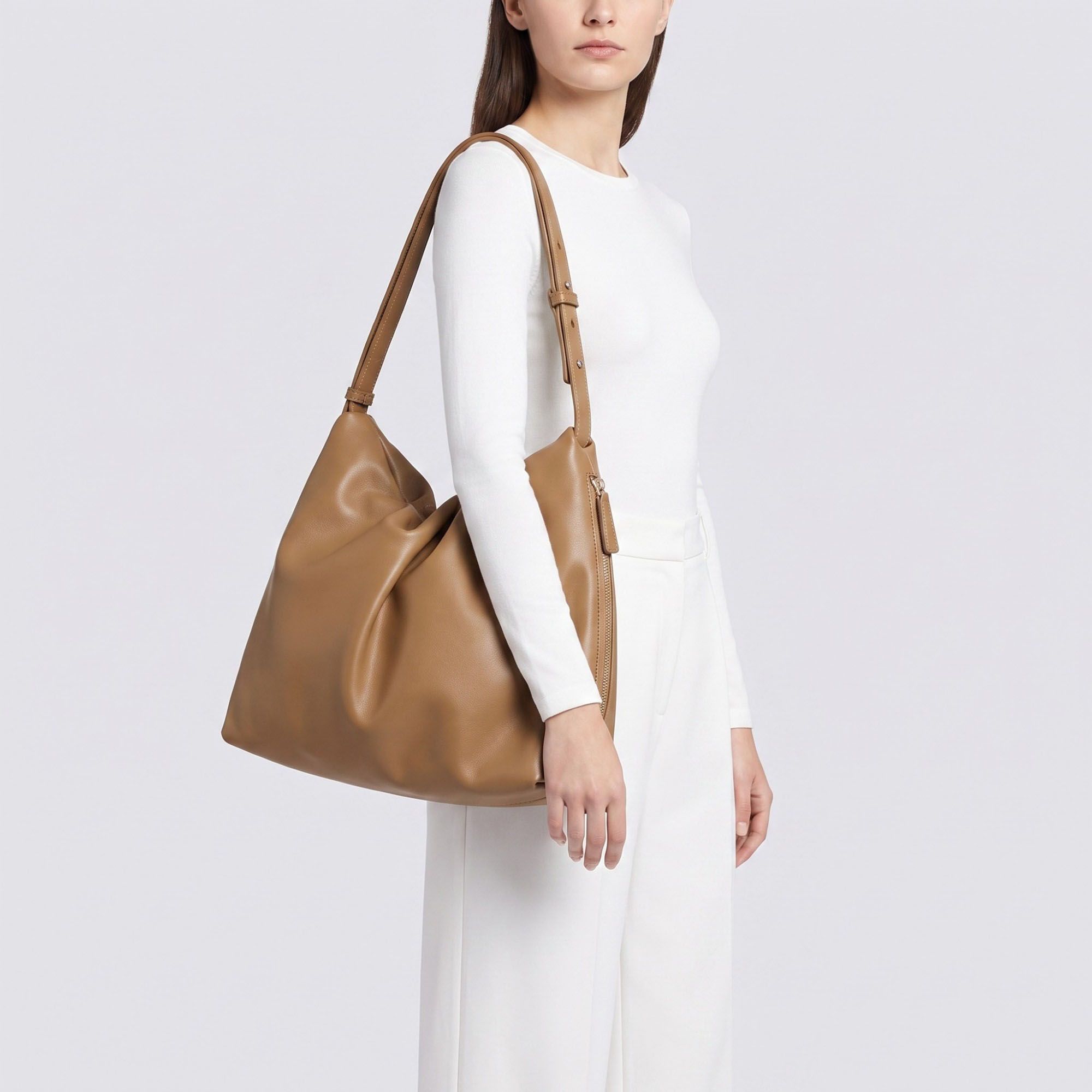Slouchy Hobo Shoulder Bag with Adjustable Strap and Side Zipper Closure 10x8.5x2.7in