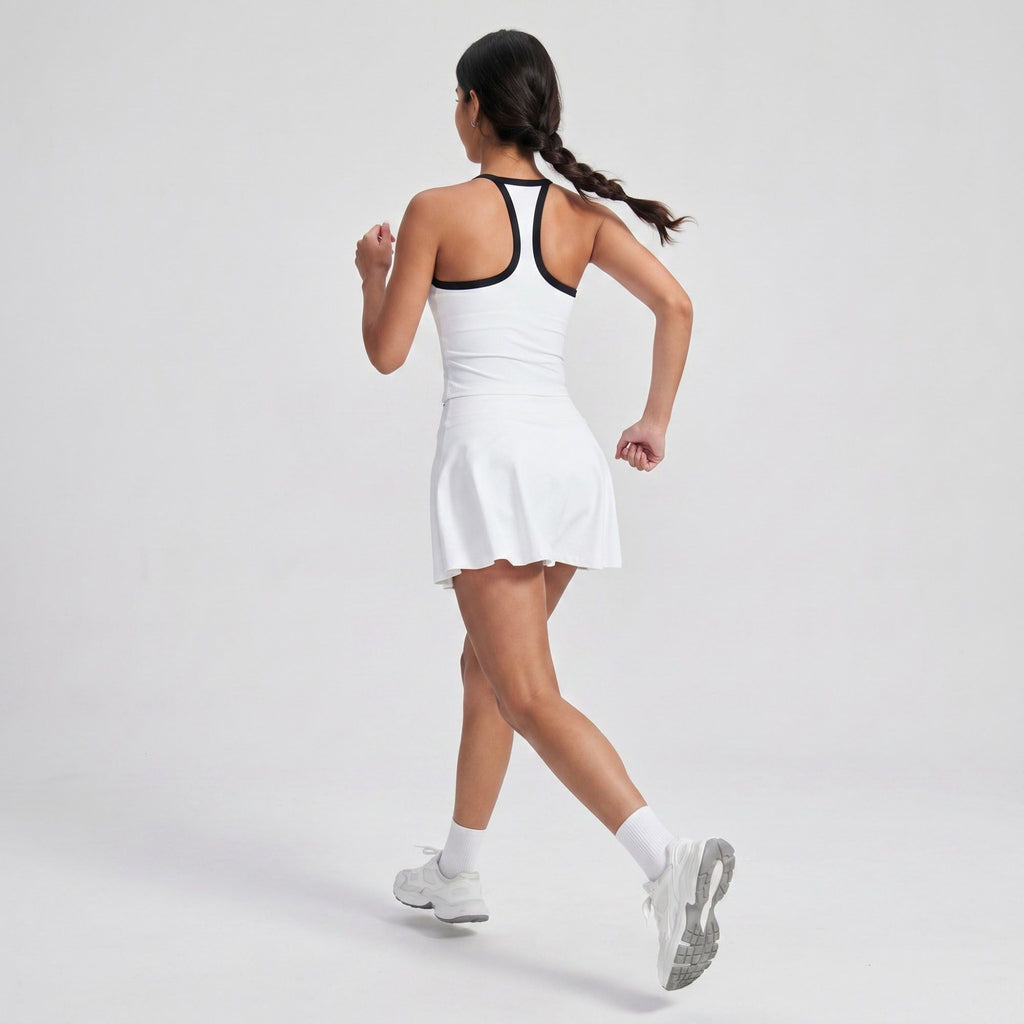 Contrast Trim Cami Tank Top Scoop Neck Sleeveless Workout Yoga Tennis Activewear Top