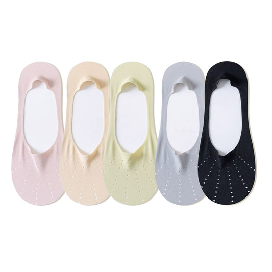 Anna-Kaci 5 Pairs Women Low Cut No Show Socks Breathable Stretch Knit Liner Design Anti-Slip Heel Grip for Flats and Loafers