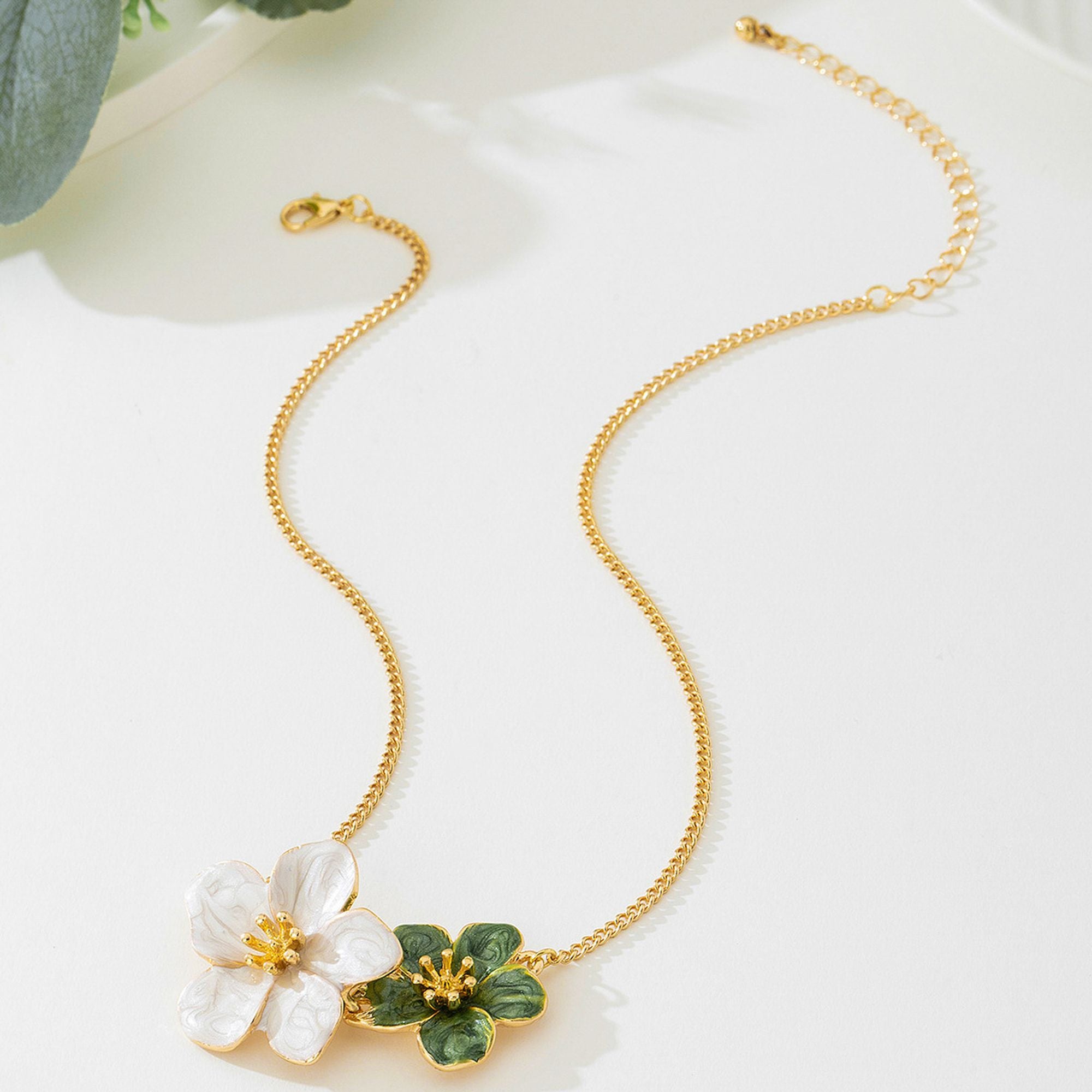 Women's Enamel Flower Pendant Necklace with Gold Chain
