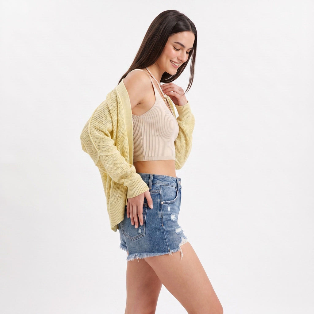 Open-Front Dolman Sleeve Draped Knit Cardigan