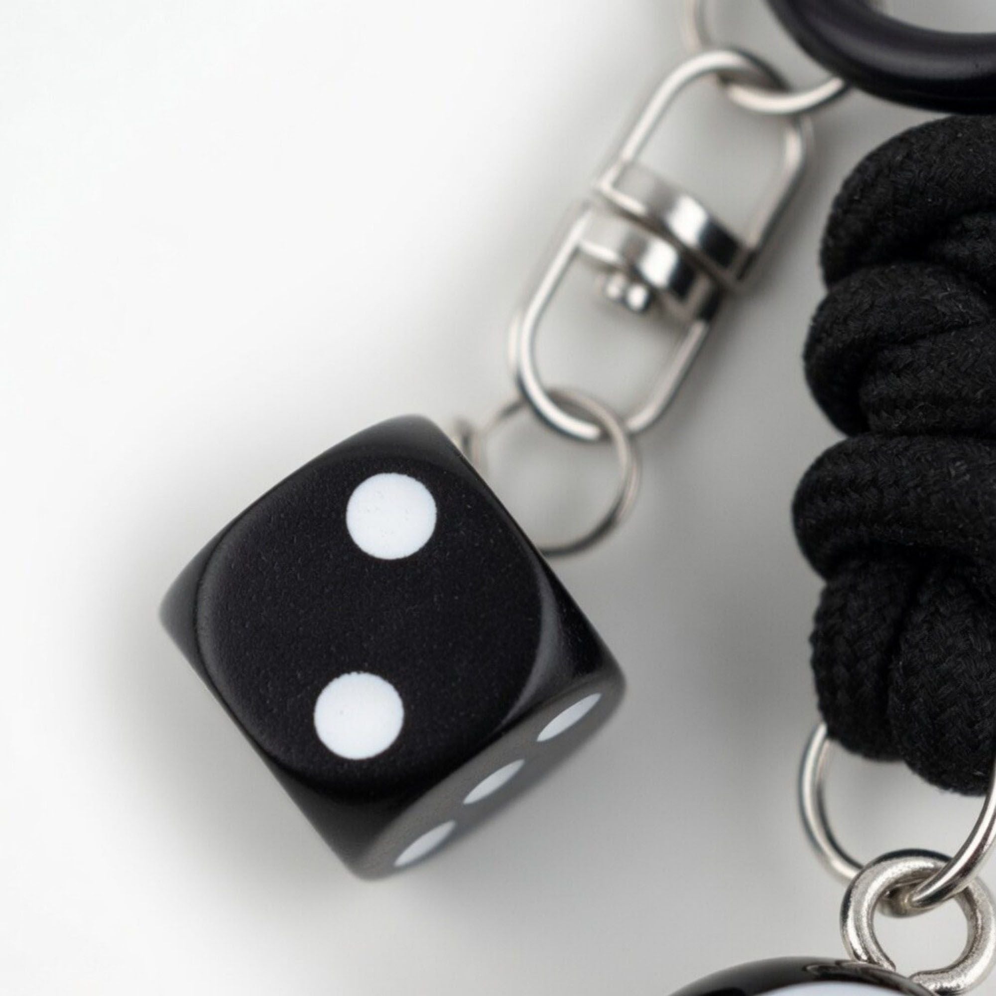 Eight Ball Dice Keychain with Rope Loop Charm Beaded Key Ring Accessory