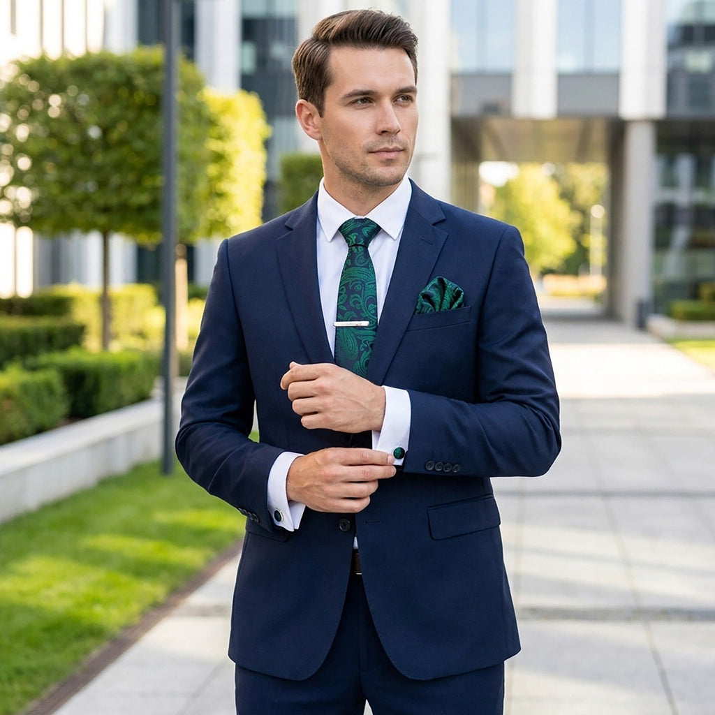 Men's Floral Print Tie Gift Set with Matching Pocket Square Cufflinks and Silver Tie Clip