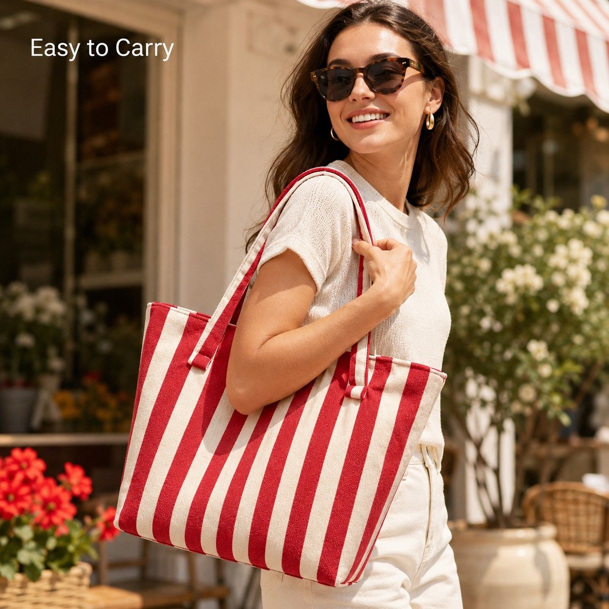 Striped Terry Cloth Tote Bag Roomy Beach and Travel Shoulder Carryall