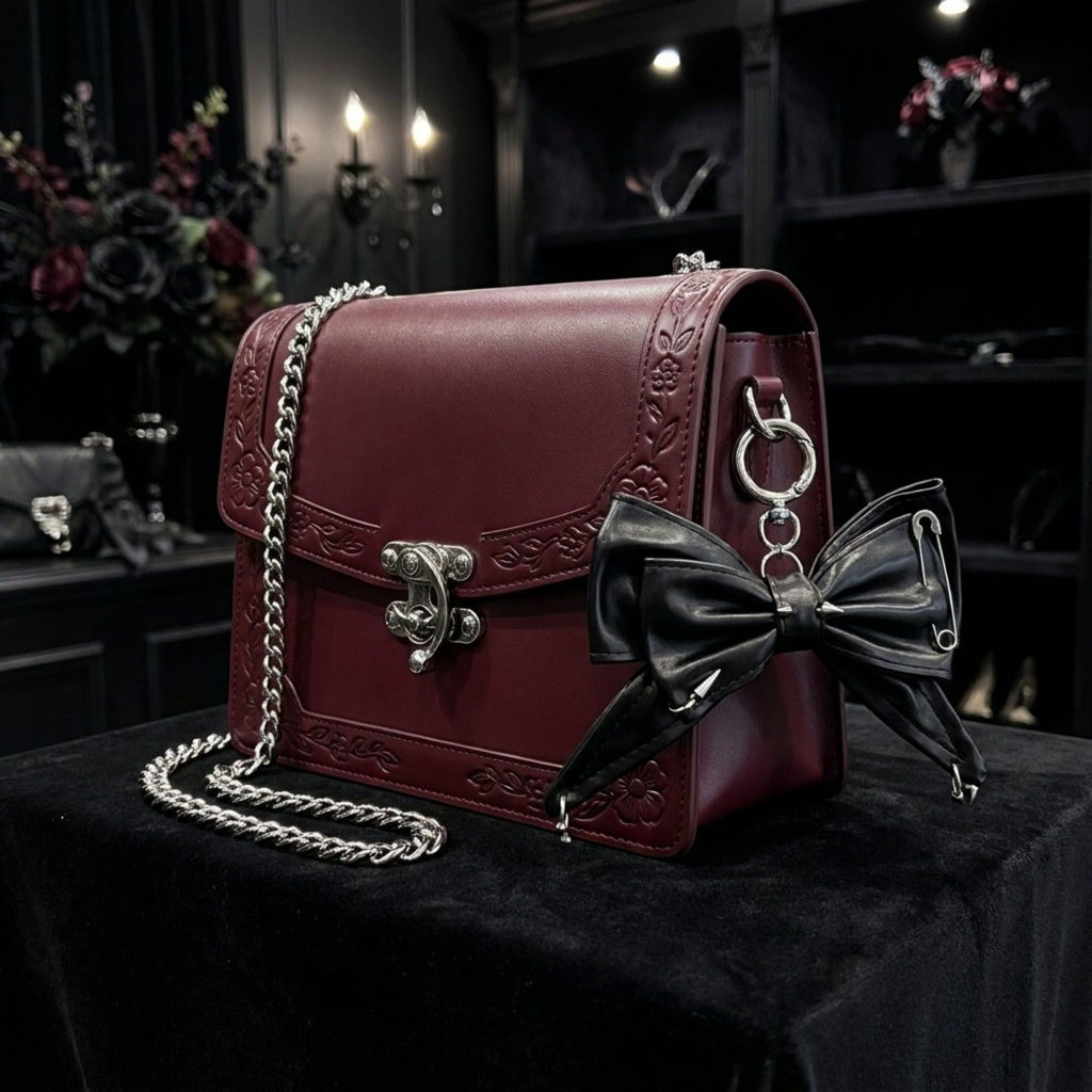 Faux Leather Bow Keychain with Safety Pin Stud Detail Oversized Bow Bag Charm Key Ring Accessory