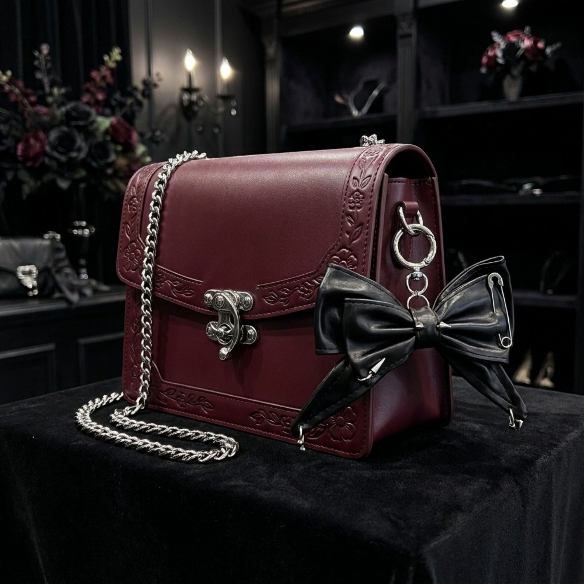 Faux Leather Bow Keychain with Safety Pin Stud Detail Oversized Bow Bag Charm Key Ring Accessory