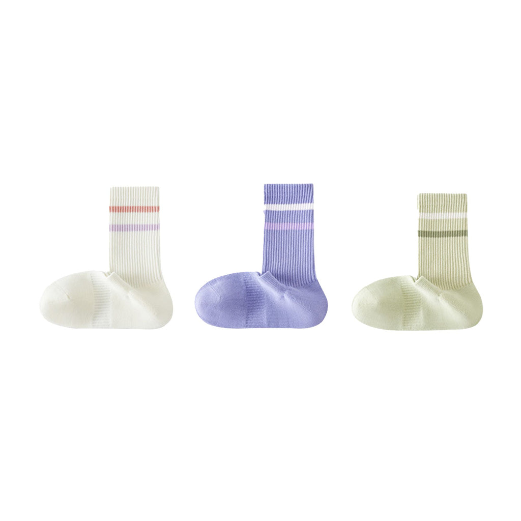 Anna-Kaci Women's 3-Pack Striped Ribbed Crew Socks Soft Stretch Fit Casual Athletic Style