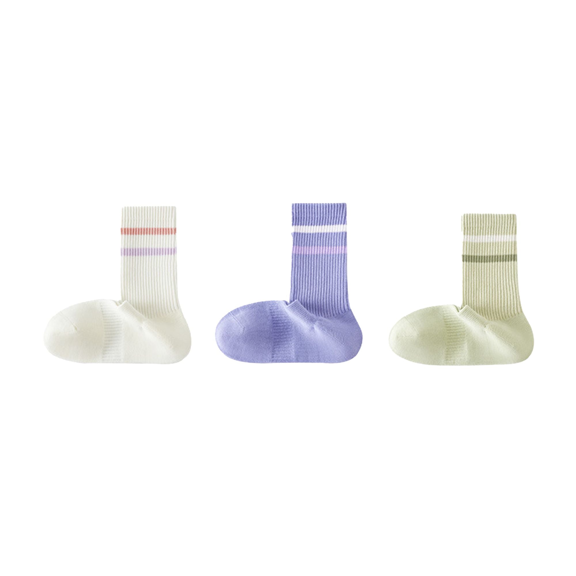 Anna-Kaci Women's 3-Pack Striped Ribbed Crew Socks Soft Stretch Fit Casual Athletic Style
