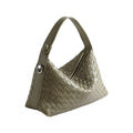 Woven Leather Shoulder Satchel with Convertible Crossbody Strap and Sculpted Hobo Silhouette
