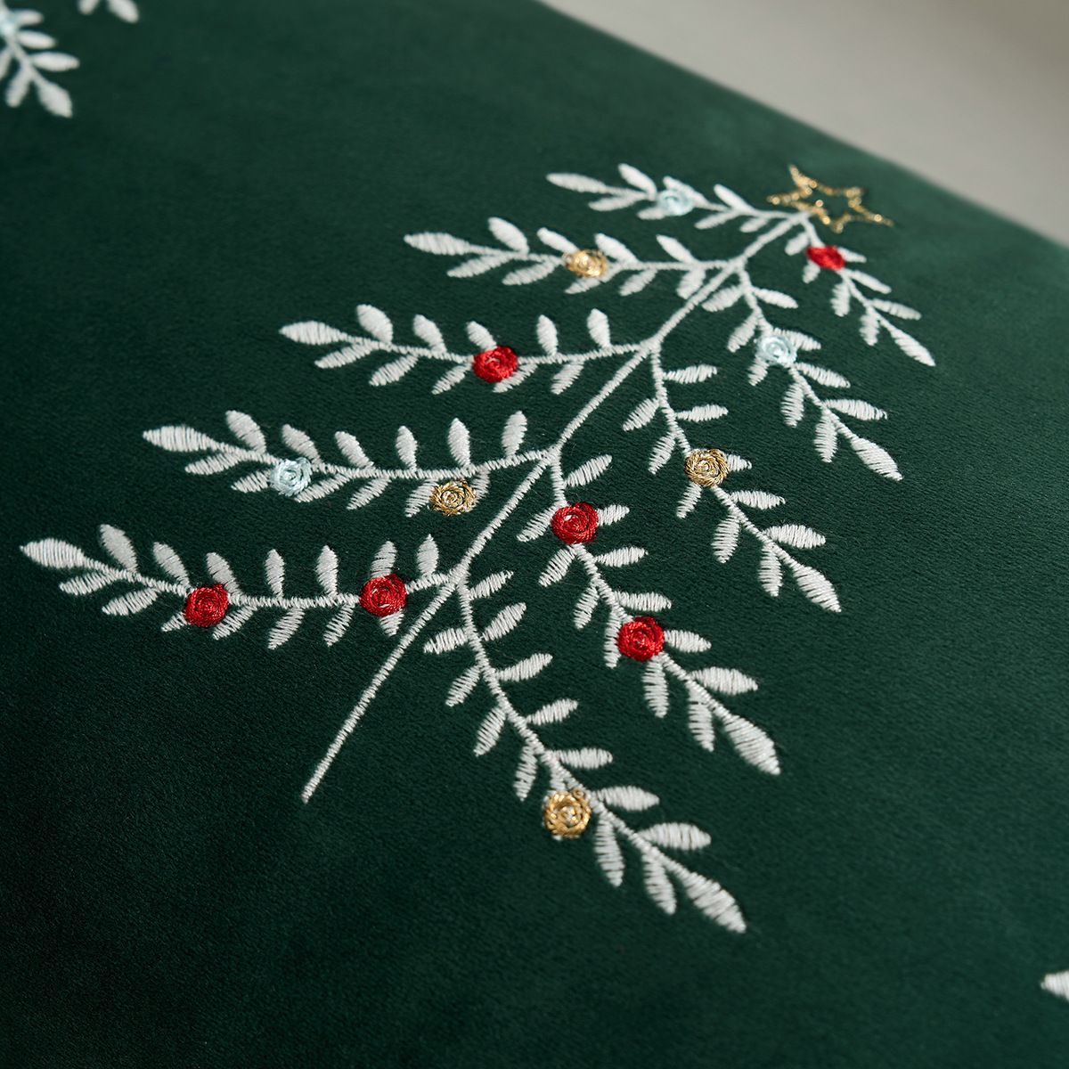 Christmas Tree Embroidered Plush Lumbar Throw Pillow Cover 12 x 20 Inch 1 Pack