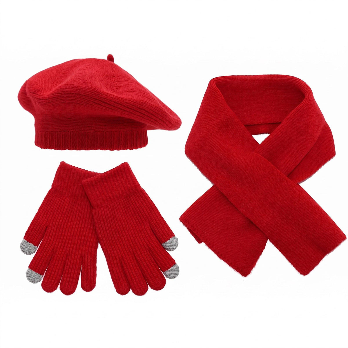 3 Piece Beret Scarf and Touchscreen Gloves Winter Set