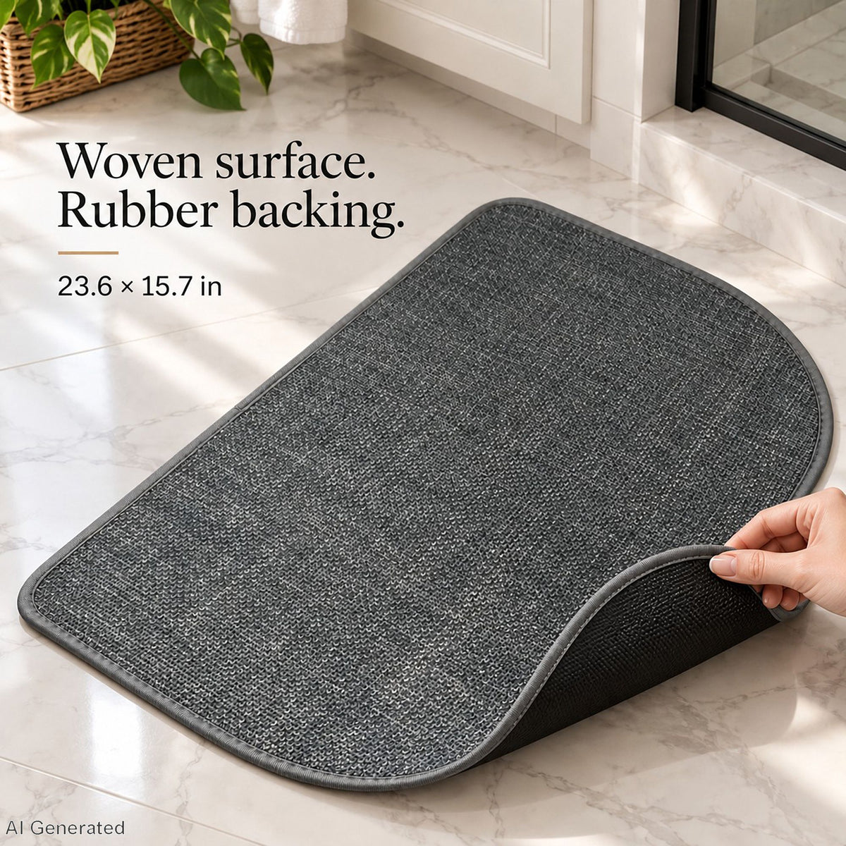 Absorbent Linen Look Bath Mat with Non Slip Backing
