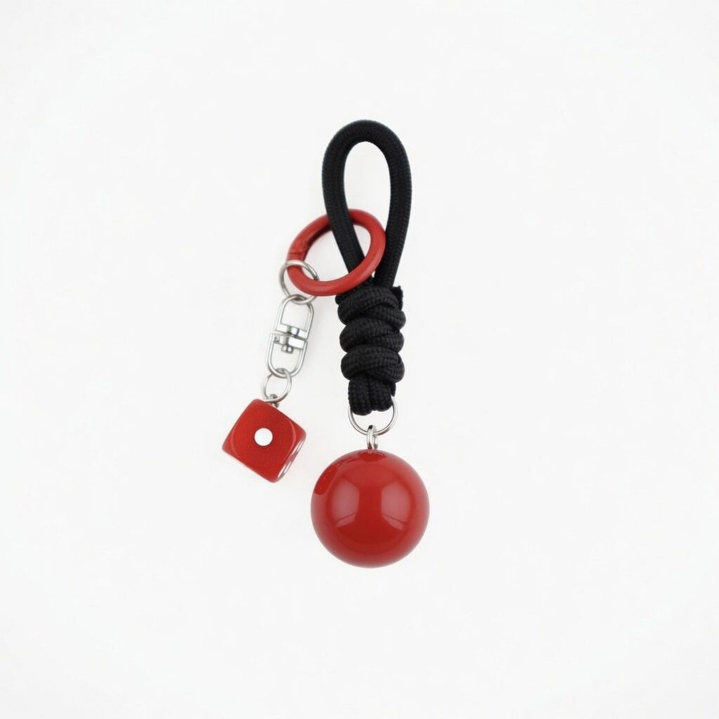 Eight Ball Dice Keychain with Rope Loop Charm Beaded Key Ring Accessory