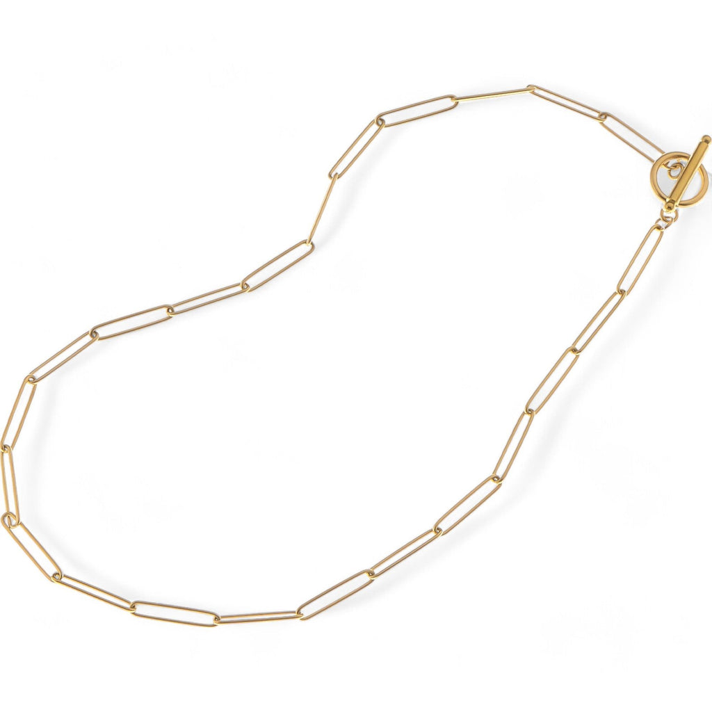 Women's Minimalist Gold Tone Paperclip Chain Fashion Necklace Simple Modern Design