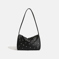 Studded Satin Shoulder Bag with Zip Closure and Interior Pocket