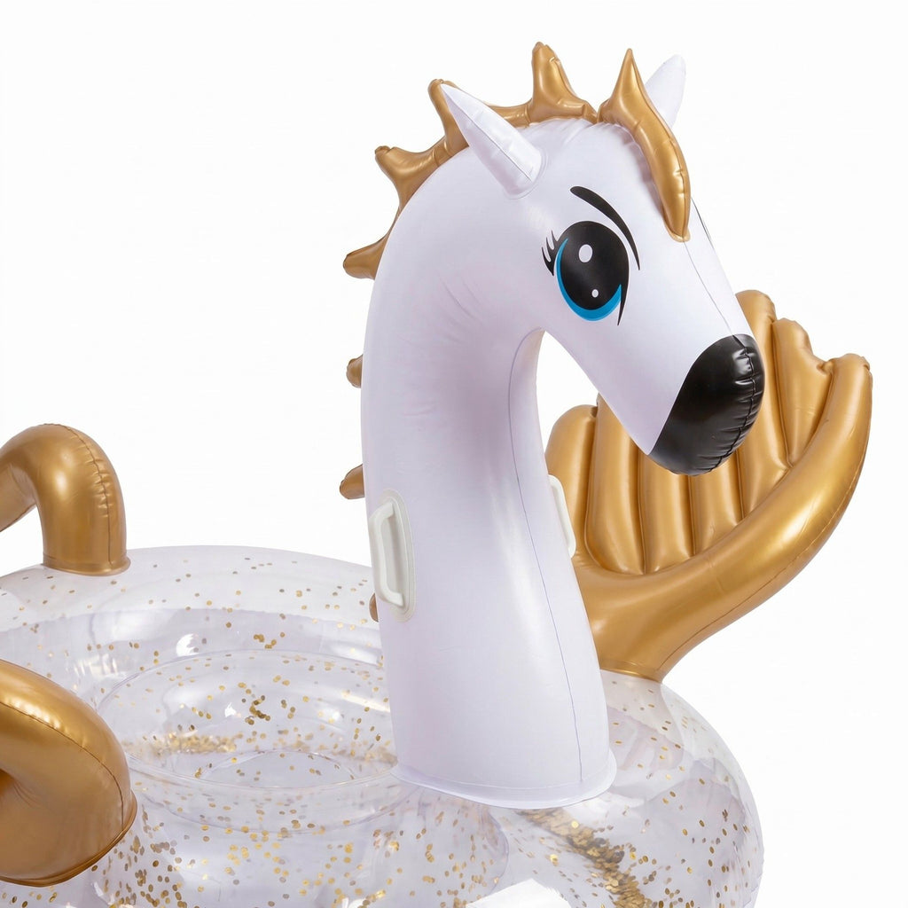 Inflatable Unicorn Pool Float with Glitter Interior and Backrest Durable PVC Water Float for Pool Beach Lake 55x108.2x47.2in
