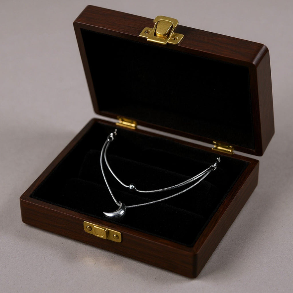 Layered Necklace Set with Minimalist Bead Charm and Sculpted Crescent Moon Pendant for a Delicate Refined Everyday Statement