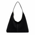 Slouchy Faux Suede Hobo Shoulder Bag with Zip Closure and Wide Strap