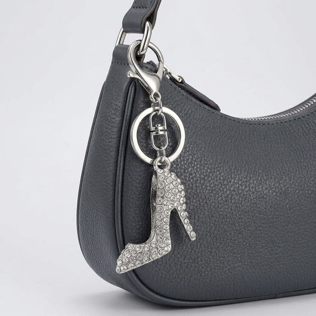 2pc High Heel Rhinestone Keychain Bag Charm with Lobster Clasp and Key Ring