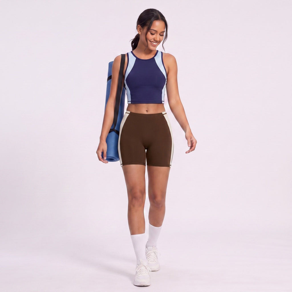 Colorblock High Waist Biker Shorts Fitted Mid Thigh Athletic Bottoms for Gym Training