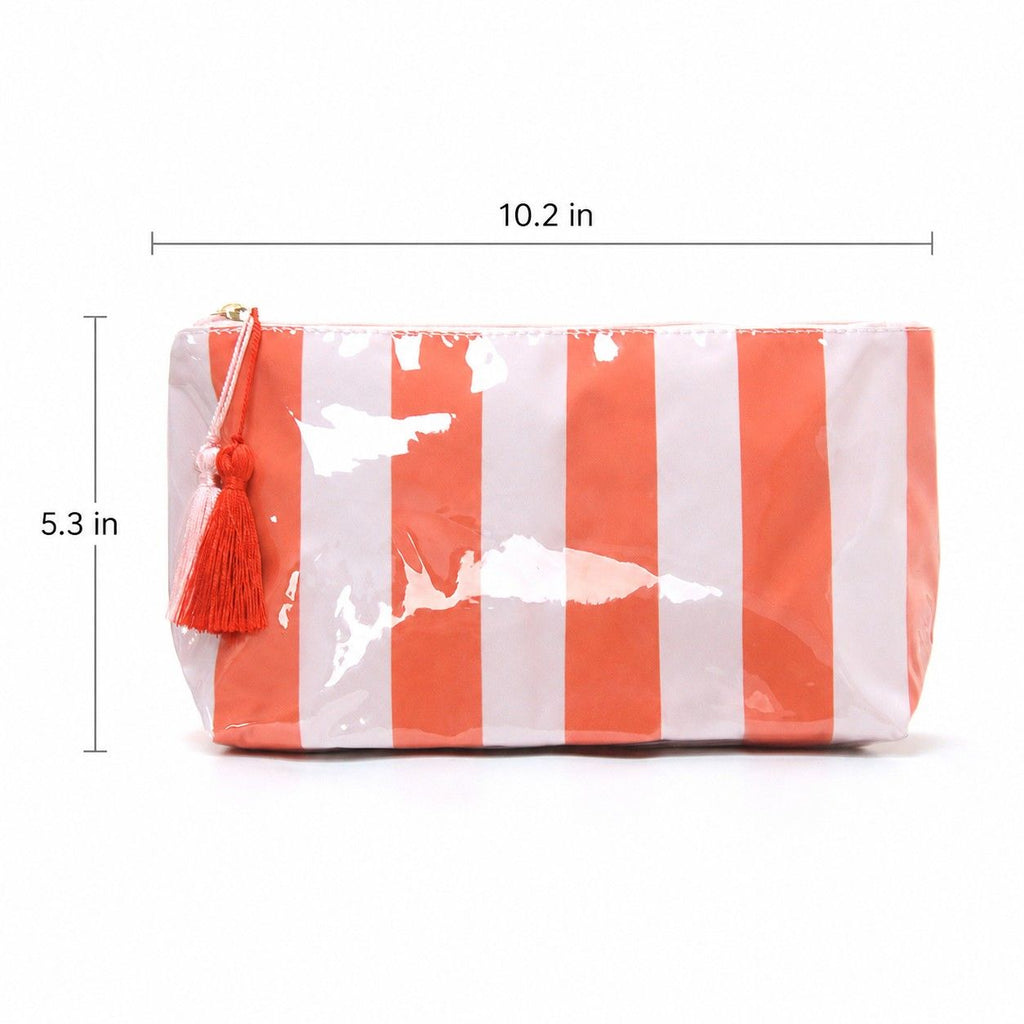 Striped PVC Cosmetic Pouch Makeup Bag with Zip Closure