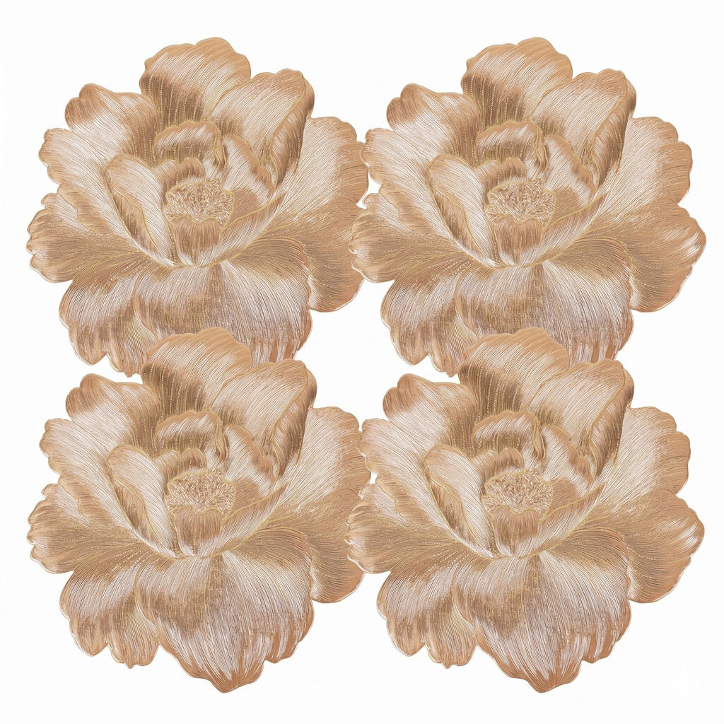 4-Pack Floral Round PVC Placemats Metallic Textured Heat Resistant Table Mats