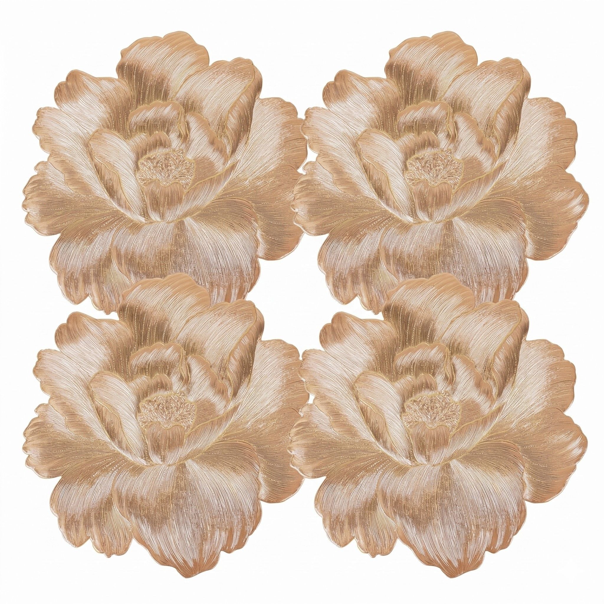 4-Pack Floral Round PVC Placemats Metallic Textured Heat Resistant Table Mats