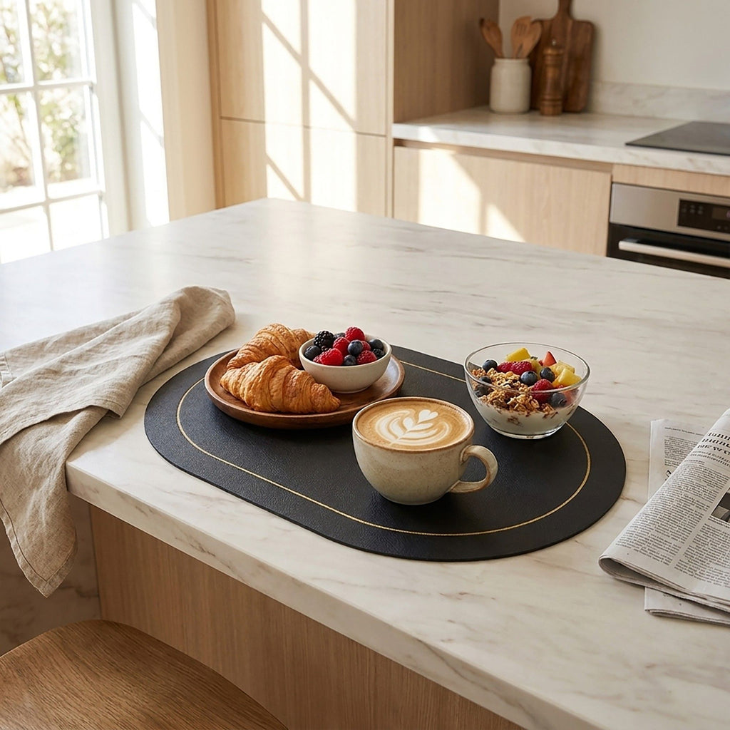 6 Piece Oval Faux Leather Placemat Set Waterproof Heat Resistant Table Mats