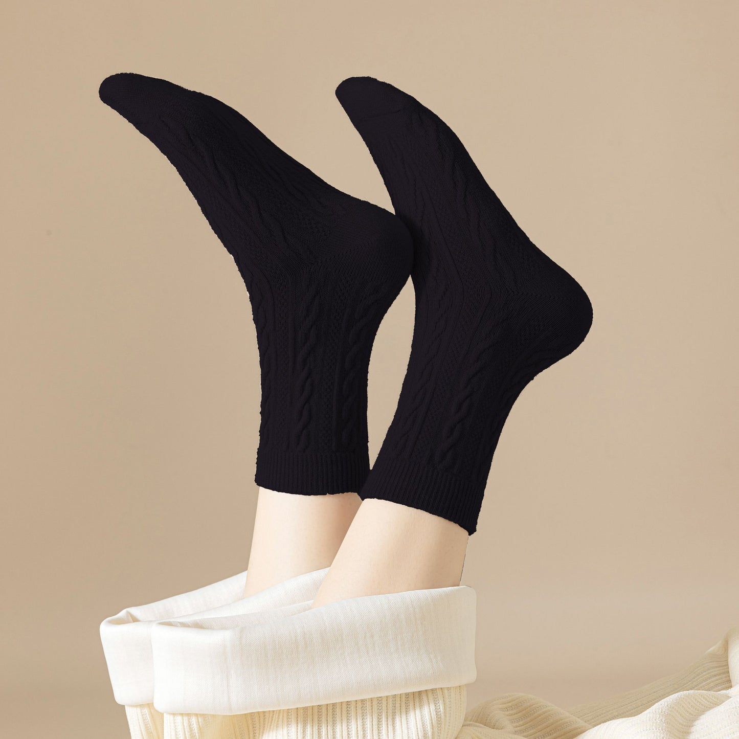 Anna-Kaci Women's Classic Crew Socks Cable-Knit Cotton for Casual Stability and Comfort 2 Pairs