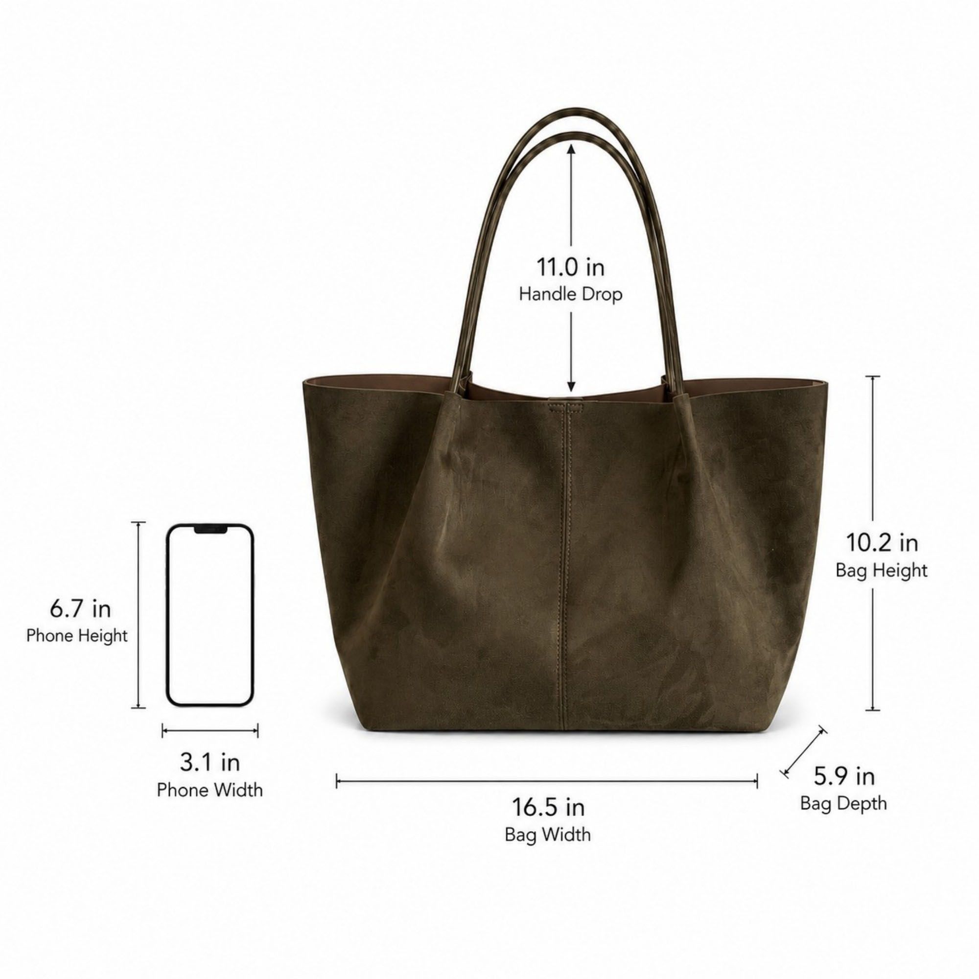 Large Suede-Like Shoulder Tote Bag with Long Handles