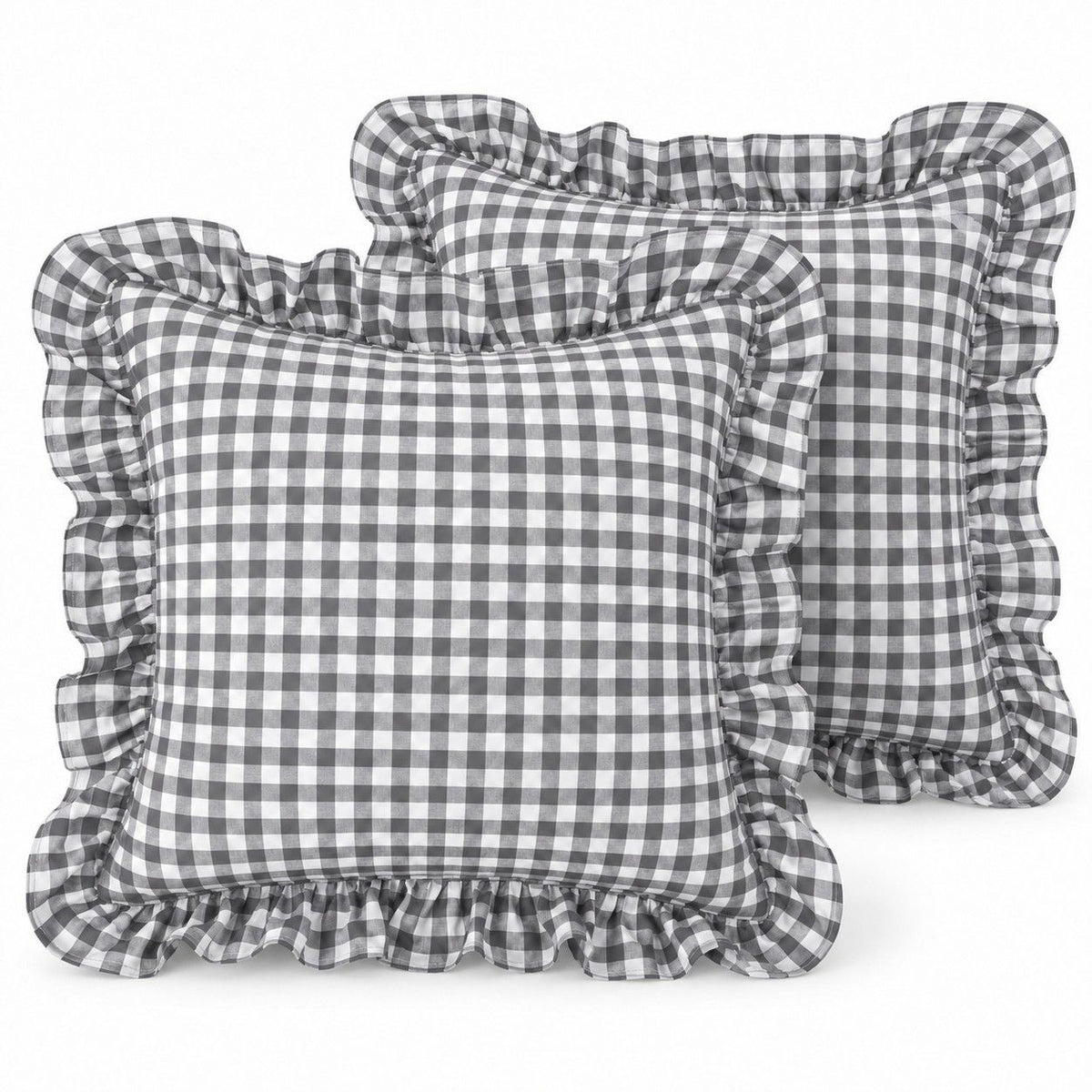 2 Pack Gingham Check Ruffle Throw Pillow Covers 18 x 18 Inch