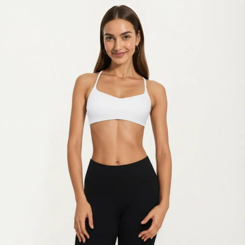 Anna-Kaci Active Women's Strappy Sports Bra with Adjustable Cross Back and Scoop Neck Front