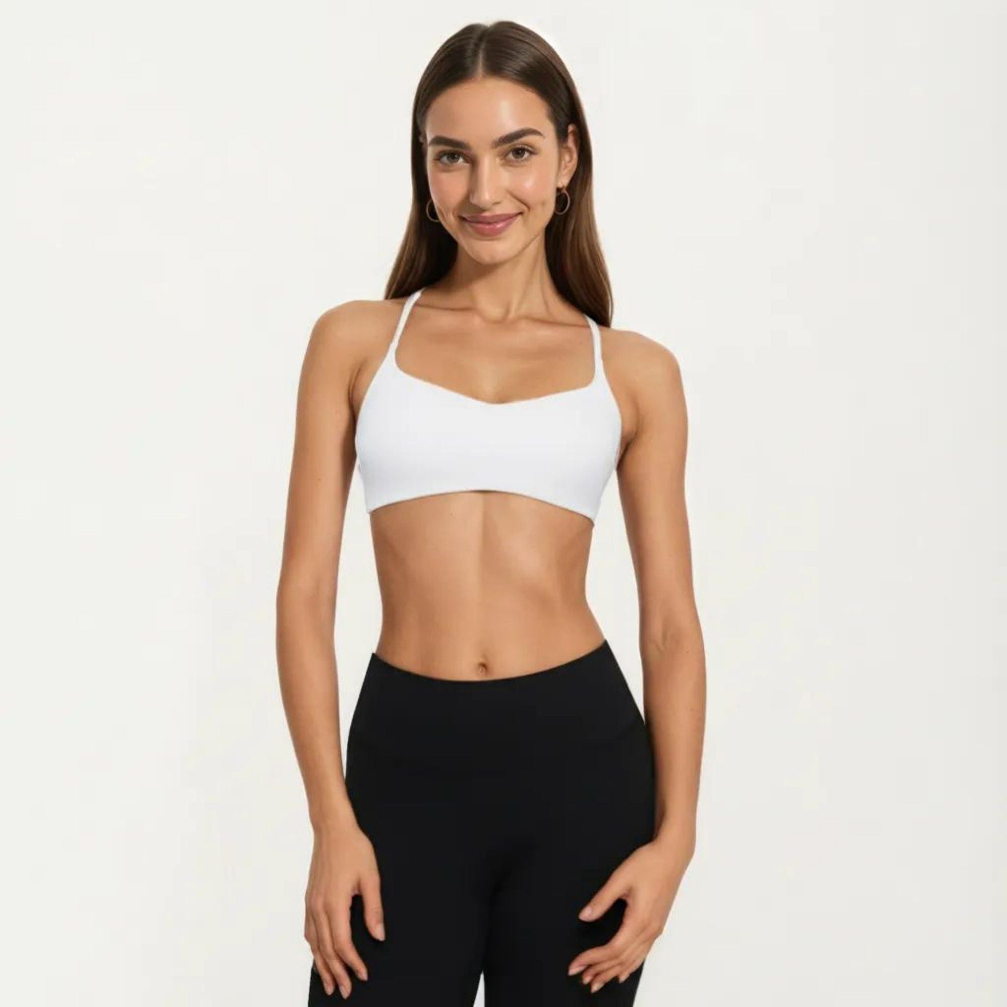 Anna-Kaci Active Women's Strappy Sports Bra with Adjustable Cross Back and Scoop Neck Front