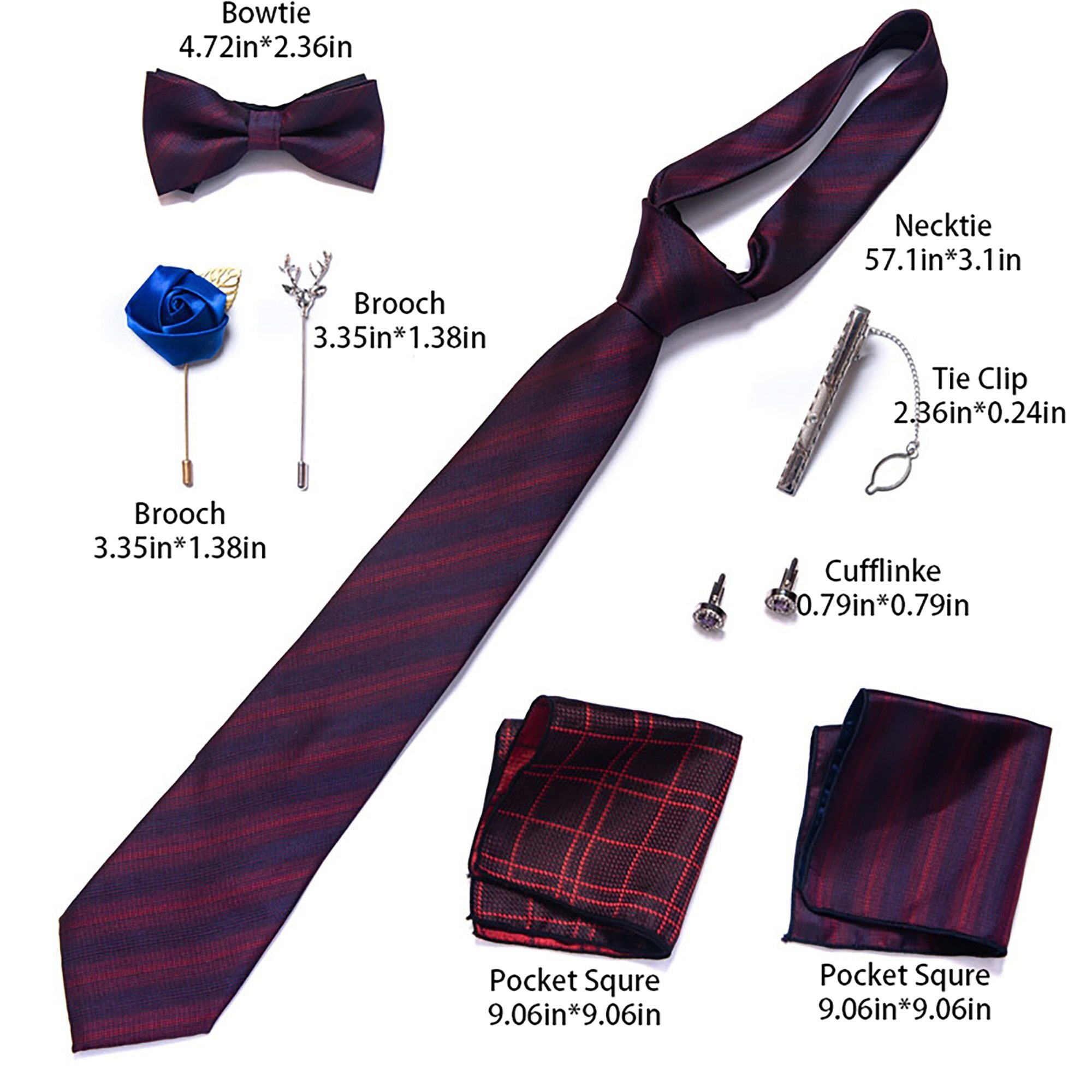 Men's Micro Grid Pattern Bow Tie Gift Set Pre-Tied Bowtie Pocket Square Cufflinks Tie Clip Formal Accessory Set