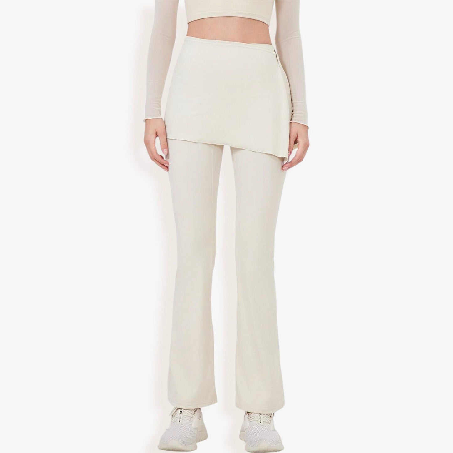 High Waist Flare Pants with Layered Skirt Overlay